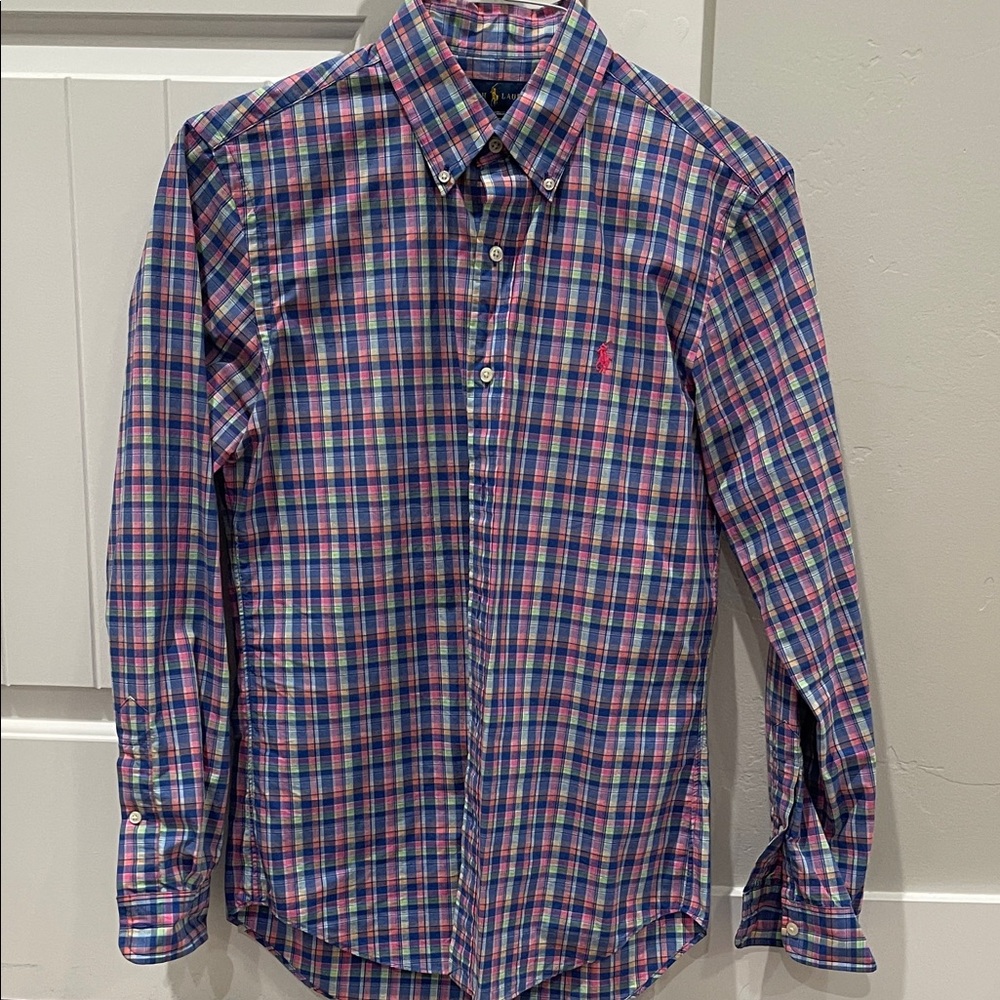 Polo Ralph Lauren Slim Fit Blue and Pink Plaid Shirt